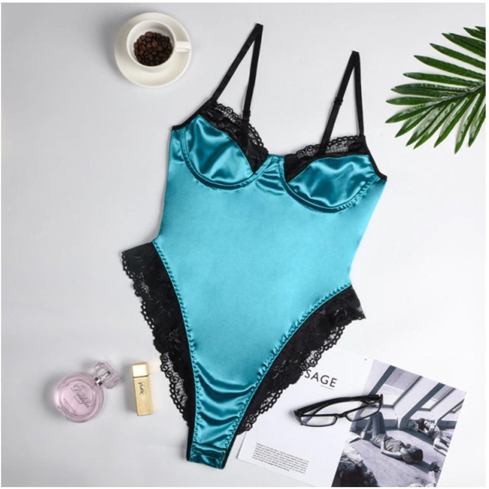 One-piece Aqua Green Bodysuit lace lingerie